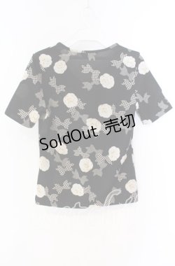 画像3: 【SALE】INGEBORG / カメリアリボン柄Tシャツ S クロ O-25-09-27-085-LO-TO-OW-ZT057
