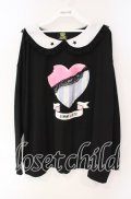LISTEN FLAVOR / Heart Chocolateレースカラーカットソー  ブラック O-25-09-27-105-PU-TO-OW-OS