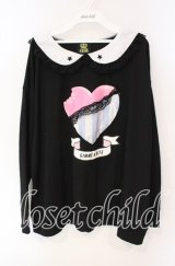 LISTEN FLAVOR / Heart Chocolateレースカラーカットソー  ブラック O-25-09-27-105-PU-TO-OW-ZY