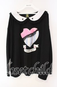 LISTEN FLAVOR / Heart Chocolateレースカラーカットソー  ブラック O-25-09-27-105-PU-TO-OW-ZY