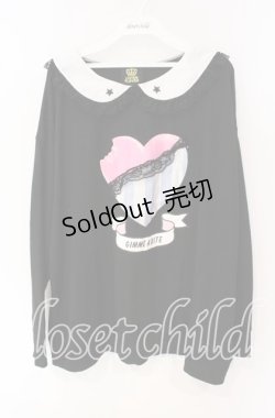 画像1: LISTEN FLAVOR / Heart Chocolateレースカラーカットソー  ブラック O-25-09-27-105-PU-TO-OW-ZY