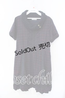 画像1: axes femme / チェック柄ハイネックニットワンピース M ネイビー O-25-09-27-024-AX-OP-OW-OS