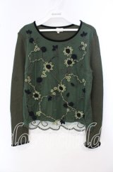 TOMATSU / ネットフラワーカットソー 38 グリーン O-25-09-29-064-LO-TO-IG-ZT103