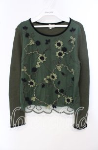 TOMATSU / ネットフラワーカットソー 38 グリーン O-25-09-29-064-LO-TO-IG-ZT103