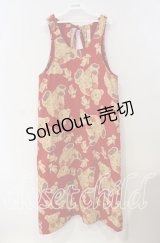 WONDERFUL WORLD / くまさん総柄後ろリボンジャンパースカート  アカ O-25-09-29-073-LO-OP-IG-OS