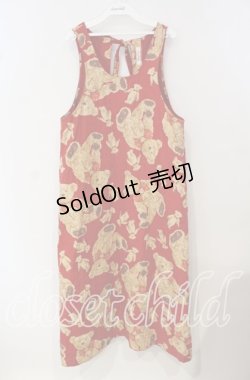 画像1: WONDERFUL WORLD / くまさん総柄後ろリボンジャンパースカート  アカ O-25-09-29-073-LO-OP-IG-OS