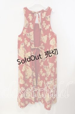 画像3: WONDERFUL WORLD / くまさん総柄後ろリボンジャンパースカート  アカ O-25-09-29-073-LO-OP-IG-OS