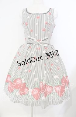 画像1: Emily Temple cute / ストライプ苺ノースリーブワンピース  クロ O-25-09-29-017-ET-OP-OW-OS