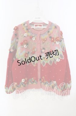 画像1: PINK HOUSE / フラワーモチーフカーディガン  アカ O-25-09-29-002-LO-TO-IG-OS