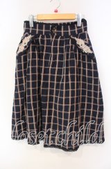 axes femme / 薔薇レース使いチェックミディスカート M ネイビー O-25-09-30-032-AX-SK-OW-ZT015