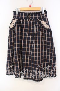 axes femme / 薔薇レース使いチェックミディスカート M ネイビー O-25-09-30-032-AX-SK-OW-ZT015