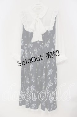 画像1: axes femme / チューリップ柄リボンタイワンピース  ネイビー O-25-09-30-054-AX-OP-IG-OS