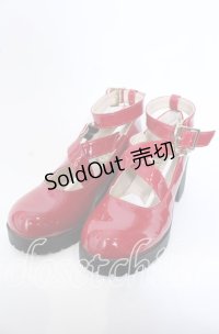 Amavel / リボン付クロス厚底パンプス M アカ O-25-09-30-1063-CA-SH-OW-ZT-K017