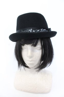 画像2: axes femme / プリントリボンポークパイハット  クロ O-25-09-30-1026-AX-AC-IG-OS