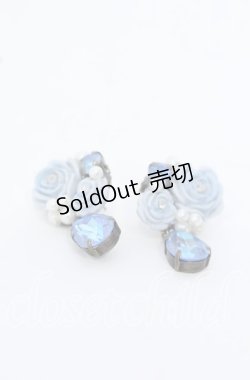 画像1: hanakabeads / アリスブルーローズのティーパーティーピアス  アリスブルー O-25-09-30-1037-LO-AC-OW-OS