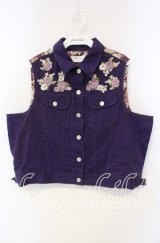 PINK HOUSE / パンジー刺繍デニムベスト【お直しあり】  パープル O-25-09-30-067-LO-TO-IG-ZT173