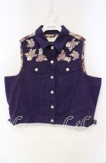画像1: 【SALE】PINK HOUSE / パンジー刺繍デニムベスト【お直しあり】  パープル O-25-09-30-067-LO-TO-IG-ZT173 (1)