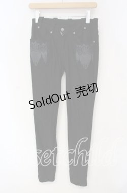 画像1: OZZ ANGELO / 刺繍入りストレッチパンツ  ブラック O-25-09-30-007-OO-PA-IG-OS