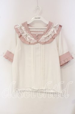 画像1: Dear My Love / ハートリボンたっぷりフリルセーラーブラウス M シロ×ピンク O-25-09-30-083-EL-BL-OW-OS