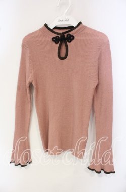 画像1: axes femme POETIQUE / チャイナボタンラメニットプルオーバー M ピンク O-25-09-30-084-AX-TO-IG-OS