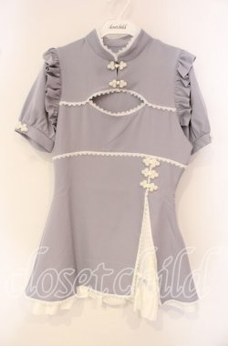 画像1: DearMyLove / チャイナ釦スリットワンピース L ブルー×シロ O-25-09-30-086-EL-OP-IG-OS