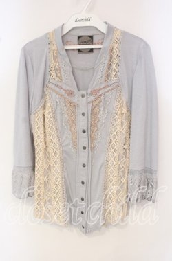 画像1: OZZ ANGELO / 刺繍レースカットソー  ライトグレー O-25-09-30-088-OO-TO-IG-OS