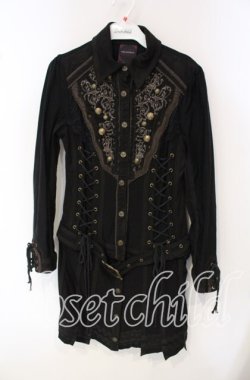 画像1: OZZ ANGELO / レースアプ刺繍入りシャツワンピース  ブラック×ブラウン O-25-09-30-091-OO-OP-IG-OS