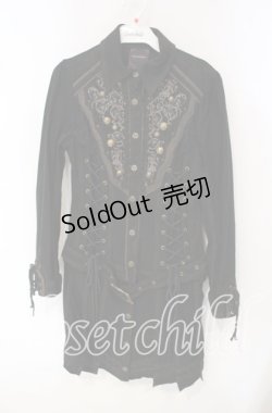 画像1: OZZ ANGELO / レースアプ刺繍入りシャツワンピース  ブラック×ブラウン O-25-09-30-091-OO-OP-IG-OS