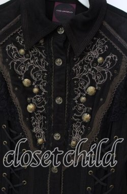 画像2: OZZ ANGELO / レースアプ刺繍入りシャツワンピース  ブラック×ブラウン O-25-09-30-091-OO-OP-IG-OS