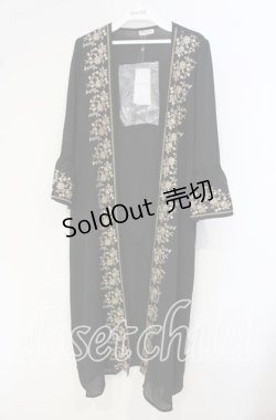 画像1: axes femme / 刺繍入りロングガウンカーディガン  クロ O-25-09-30-2019-AX-OP-IG-OS