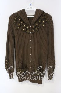 PINK HOUSE / モチーフ鍵編みカーディガン  ブラウン O-25-09-30-2021-LO-TO-IG-ZT115