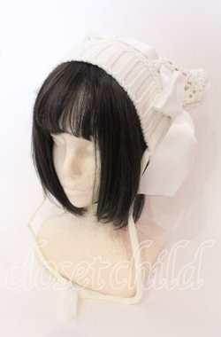 画像1: axes femme POETIQUE / サテンリボン猫耳ニット帽  アイボリー O-25-10-03-008-AX-AC-IG-OS