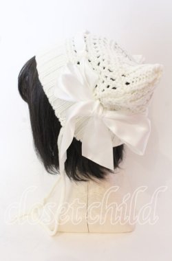 画像2: axes femme POETIQUE / サテンリボン猫耳ニット帽  アイボリー O-25-10-03-008-AX-AC-IG-OS