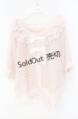 画像1: LIZ LISA / 3つリボン透かし編みチュニック 0 ピンク O-25-10-04-033-LO-TO-OW-OS