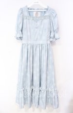 画像1: 【SALE】m petit by misako / NINA'S 花柄スクエアネックワンピース S サックス O-25-10-04-040-LO-OP-IG-ZT373 (1)