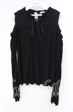 画像1: axes femme POETIQUE / レースアップ肩開きプルオーバー  クロ O-25-10-04-041-AX-TO-IG-OS
