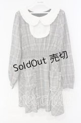Ank Rouge / チェックフリル襟長袖ワンピース M グレー O-25-10-04-049-CA-OP-OW-OS