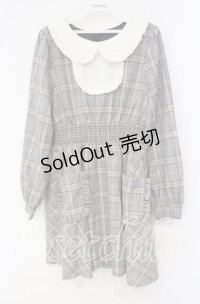 Ank Rouge / チェックフリル襟長袖ワンピース M グレー O-25-10-04-049-CA-OP-OW-OS