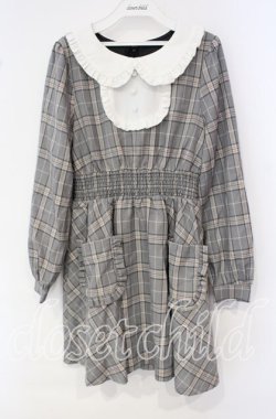 画像1: Ank Rouge / チェックフリル襟長袖ワンピース M グレー O-25-10-04-049-CA-OP-OW-OS