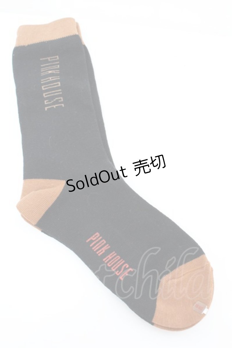 画像1: 【SALE】PINK HOUSE / ロゴソックス  クロ×ブラウン O-25-10-04-1054-LO-ZA-IG-ZTK015 (1)