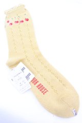 PINK HOUSE / チェリー刺繍ソックス  イエロー O-25-10-04-1056-LO-ZA-IG-ZT-K015