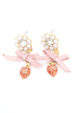 画像1: m petit by misako / AMリボンイチゴPI ピアス  ゴールド×ピンク O-25-10-04-1010-LO-AC-IG-OS