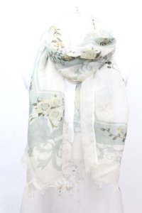 axes femme / ブーケ柄ストール 70×180ｃｍ 生成り×グリーン O-25-10-04-1020-AX-ZA-IG-ZT433