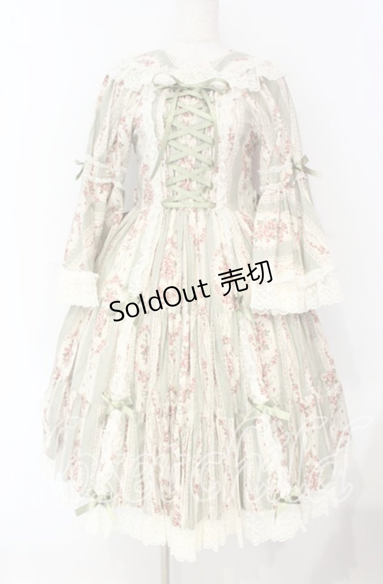 画像1: metamorphose / アンティークブーケ姫袖ワンピース 1 グラスグリーン O-25-10-04-092-ME-OP-OW-OS (1)