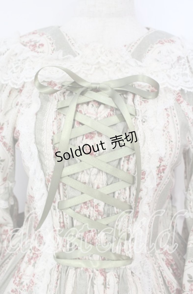画像2: metamorphose / アンティークブーケ姫袖ワンピース 1 グラスグリーン O-25-10-04-092-ME-OP-OW-OS (2)