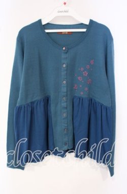 画像1: gouk / 桜刺繍素材切り替えカーディガン  グリーン O-25-10-04-097-GO-TO-OW-OS