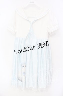 画像1: Kutku Planet / ねこptセーラーワンピース S サックス×シロ O-25-10-06-041-LO-OP-OW-OS