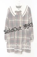 DearMyLove / 魔法学園ビッグ襟チェック柄長袖ミニワンピース M ブラウン O-25-10-06-048-EL-OP-OW-ZT380
