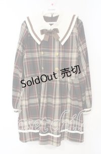 DearMyLove / 魔法学園ビッグ襟チェック柄長袖ミニワンピース M ブラウン O-25-10-06-048-EL-OP-OW-ZT380