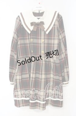 画像1: DearMyLove / 魔法学園ビッグ襟チェック柄長袖ミニワンピース M ブラウン O-25-10-06-048-EL-OP-OW-ZT380